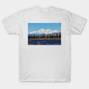 Mount Denali and Lake Vector Painting T-Shirt